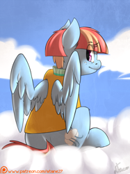 Size: 1000x1340 | Tagged: safe, artist:atane27, imported from derpibooru, windy whistles, pony, cloud, female, patreon, patreon logo, solo, style emulation