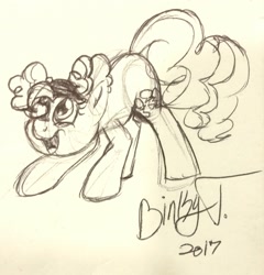 Size: 1735x1809 | Tagged: safe, artist:binkyt11, derpibooru exclusive, imported from derpibooru, pinkie pie, pony, disney, disneyland, female, monochrome, pen, pinkie puffs, sketch, solo