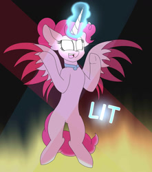 Size: 1280x1445 | Tagged: safe, artist:tomboygirl45, imported from derpibooru, pinkie pie, alicorn, pony, princessponk, alicornified, ask, female, glowing eyes, magic, pinkiecorn, race swap, solo, tumblr, xk-class end-of-the-world scenario