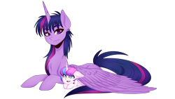 Size: 1280x720 | Tagged: safe, artist:hayley1432, imported from derpibooru, princess flurry heart, twilight sparkle, alicorn, pony, aunt and niece, auntie twilight, chest fluff, hug, prone, simple background, transparent background, twilight sparkle (alicorn), winghug