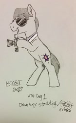 Size: 1183x1895 | Tagged: safe, artist:binkyt11, derpibooru exclusive, imported from derpibooru, withers, pony, bipedal, camera, henchmen, male, newbie artist training grounds, solo, stallion