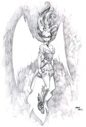 Size: 1000x1470 | Tagged: safe, artist:baron engel, imported from derpibooru, sunset shimmer, equestria girls, friendship games, beautiful, breasts, clothes, daydream shimmer, dress, female, grayscale, looking at you, majestic, monochrome, pencil drawing, sketch, solo, traditional art