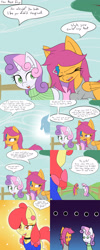 Size: 1600x4000 | Tagged: safe, artist:jake heritagu, imported from derpibooru, apple bloom, scootaloo, sweetie belle, pony, windigo, comic:ask motherly scootaloo, clothes, comic, hairpin, motherly scootaloo, sweatshirt