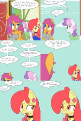 Size: 1600x2400 | Tagged: safe, artist:jake heritagu, imported from derpibooru, apple bloom, scootaloo, sweetie belle, pony, comic:ask motherly scootaloo, clothes, comic, hairpin, motherly scootaloo, sweater, sweatshirt