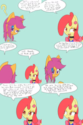 Size: 1600x2400 | Tagged: safe, artist:jake heritagu, imported from derpibooru, apple bloom, scootaloo, pony, comic:ask motherly scootaloo, clothes, comic, hairpin, motherly scootaloo, sweatshirt