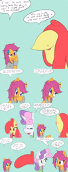 Size: 1600x4000 | Tagged: safe, artist:jake heritagu, imported from derpibooru, apple bloom, scootaloo, sweetie belle, pony, comic:ask motherly scootaloo, clothes, comic, hairpin, motherly scootaloo, sweater, sweatshirt