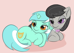 Size: 1258x909 | Tagged: safe, artist:treekickerdraws, imported from derpibooru, lyra heartstrings, octavia melody, earth pony, pony, unicorn, bedroom eyes, best friends, cute, female, lying, lying on top of someone, lyrabetes, mare, octyra, shipping, snuggling, tavibetes