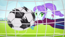 Size: 1280x720 | Tagged: safe, imported from derpibooru, screencap, crystal lullaby, mystery mint, eqg summertime shorts, equestria girls, steps of pep, background human, duo, duo female, female, football