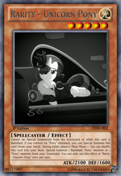 Size: 813x1185 | Tagged: safe, edit, edited screencap, imported from derpibooru, screencap, rarity, pony, unicorn, rarity investigates, card game, female, solo, tcg editor, trading card edit, yu-gi-oh!, yugioh card