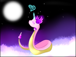 Size: 2016x1516 | Tagged: safe, artist:php23, deleted from derpibooru, imported from derpibooru, princess cadance, dragonair, cloud, crossover, cute, female, heart, moon, night, pokémon, sky, solo, species swap