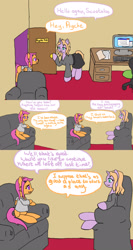 Size: 1600x3000 | Tagged: safe, imported from derpibooru, scootaloo, oc, oc:psyche, pony, comic:ask motherly scootaloo, chair, clothes, comic, computer, couch, desk, document, motherly scootaloo, office chair, psyche-phd, sweatshirt, therapist