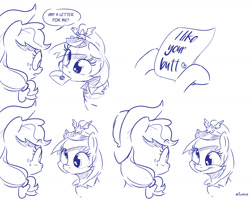 Size: 2400x1920 | Tagged: safe, artist:dilarus, deleted from derpibooru, imported from derpibooru, applejack, derpy hooves, earth pony, pegasus, pony, clothes, comic, cowboy hat, derpyjack, dialogue, flirting, hat, implied lesbian, letter, mailmare, monochrome, mouth hold, open mouth, paper, shipping, simple background, smiling, speech bubble, stetson, uniform, white background