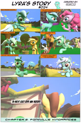 Size: 3928x5944 | Tagged: safe, artist:goatcanon, imported from derpibooru, angel bunny, applejack, caramel, cloudchaser, fluttershy, lyra heartstrings, mayor mare, pinkie pie, pony, comic:lyra's story, 3d, absurd resolution, comic, cupcake, female, food, male, mare, ponyville, stallion