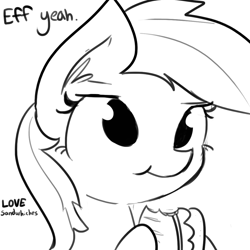 Size: 1080x1080 | Tagged: safe, artist:tjpones, imported from derpibooru, oc, oc only, oc:sammich, pony, dialogue, eating, food, grayscale, monochrome, sandwich, simple background, solo