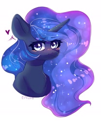 Size: 1487x1783 | Tagged: safe, artist:crybaby, artist:lukovka-1, imported from derpibooru, princess luna, alicorn, pony, blushing, bust, female, floating heart, heart, simple background, solo, white background