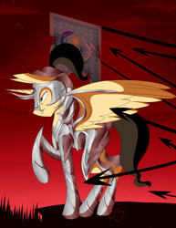 Size: 2058x2661 | Tagged: safe, artist:twigpony, imported from derpibooru, oc, oc only, oc:eternal light, alicorn, pony, alicorn oc, armor, banner, commission, flag, male, ponytail, spear, war horse, weapon, ych result