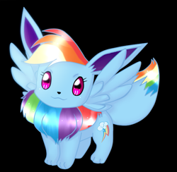 Size: 589x575 | Tagged: safe, artist:php23, deleted from derpibooru, imported from derpibooru, rainbow dash, eevee, pony, black background, crossover, pokefied, pokémon, rainbow, simple background