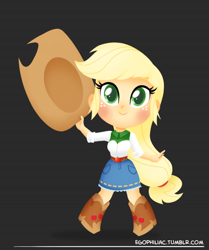 Size: 790x946 | Tagged: safe, artist:egophiliac, imported from derpibooru, applejack, equestria girls, chibi, cute, female, jackabetes, solo