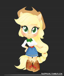 Size: 790x946 | Tagged: safe, artist:egophiliac, imported from derpibooru, applejack, equestria girls, chibi, cute, female, jackabetes, ponied up, pony ears, solo