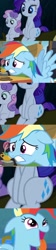 Size: 640x2866 | Tagged: safe, edit, edited screencap, imported from derpibooru, screencap, rainbow dash, rarity, sweetie belle, pony, sleepless in ponyville, comic, dynamic dash, female, grin, lesbian, raridash, screencap comic, shipping, smiling, tongue out