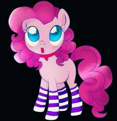 Size: 1441x1500 | Tagged: safe, artist:php23, deleted from derpibooru, imported from derpibooru, pinkie pie, pony, black background, clothes, cute, female, simple background, socks, solo, striped socks, tongue out