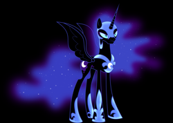 Size: 1059x755 | Tagged: safe, artist:melspyrose, imported from derpibooru, nightmare moon, alicorn, pony, black background, female, mare, simple background, solo, spread wings, vector, wings