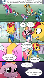 Size: 720x1280 | Tagged: safe, artist:little-tweenframes, deleted from derpibooru, imported from derpibooru, melody, pinkie pie, pound cake, pumpkin cake, sunset shimmer, oc, oc:honeycrisp blossom, oc:ma belle danseuse, earth pony, pony, comic:the wonder scouts, series:sciset diary, comic, female, filly, floppy ears, freckles, offspring, parent:big macintosh, parent:moondancer, parent:prince blueblood, parent:princess cadance, parents:cadmac, parents:moonblood