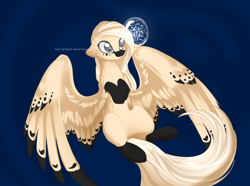 Size: 1024x762 | Tagged: safe, artist:little-sketches, artist:php146, imported from derpibooru, oc, oc only, oc:hikari, pegasus, pony, blue background, colored wings, colored wingtips, female, mare, simple background, solo