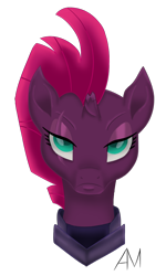 Size: 600x1000 | Tagged: dead source, safe, artist:afterman, imported from derpibooru, tempest shadow, pony, unicorn, my little pony: the movie, broken horn, bust, eye scar, female, head, mare, scar, serious, simple background, solo, transparent background