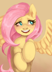 Size: 1300x1800 | Tagged: safe, artist:catseatingwatermelon, imported from derpibooru, fluttershy, pony, female, looking away, looking up, open mouth, smiling, solo, spread wings, wings