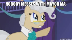 Size: 600x337 | Tagged: safe, edit, edited screencap, imported from derpibooru, screencap, mayor mare, pony, friendship is magic, adam west, family guy, female, image macro, meme, memeful.com, solo