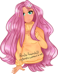 Size: 794x1007 | Tagged: safe, artist:pandaamanda11, imported from derpibooru, fluttershy, human, clothes, female, humanized, simple background, solo, sweater, sweatershy, transparent background