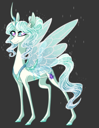 Size: 1314x1700 | Tagged: safe, artist:australian-senior, imported from derpibooru, oc, oc only, oc:princess iridescence, changeling, changepony, hybrid, pony, pandoraverse, changeling oc, colored hooves, gray background, magical lesbian spawn, next generation, offspring, parent:princess celestia, parent:queen chrysalis, parents:chryslestia, pink eyes, simple background, solo