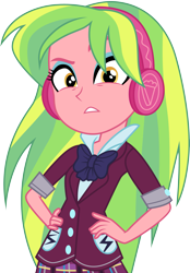 Size: 3001x4316 | Tagged: safe, artist:cloudy glow, artist:cloudyglow, imported from derpibooru, lemon zest, equestria girls, friendship games, absurd resolution, clothes, crystal prep academy uniform, eyeshadow, female, hand on hip, headphones, looking at you, makeup, school uniform, simple background, solo, transparent background, vector