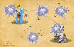 Size: 2079x1324 | Tagged: safe, artist:eriada, imported from derpibooru, trixie, zecora, ghost, pony, unicorn, zebra, bone, flower, saddle bag, skeleton, spirit