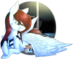 Size: 1024x819 | Tagged: safe, artist:norrixcurral08, imported from derpibooru, oc, oc only, cat, pegasus, pony, clothes, cute, duo, female, mare, rain, scarf, smiling