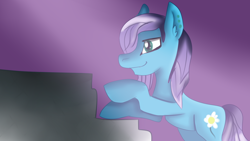 Size: 1280x720 | Tagged: safe, artist:jbond, imported from derpibooru, oc, oc only, oc:roxy impelheart, earth pony, pony, abstract background, commission, ear piercing, earth pony oc, male, musical instrument, piano, piercing, simple background, solo, stallion