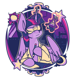 Size: 1024x1024 | Tagged: safe, artist:crownedspade, imported from derpibooru, twilight sparkle, alicorn, pony, design, female, flask, goggles, magic, pencil, shirt, shirt design, solo, traditional art, twilight sparkle (alicorn), watermark