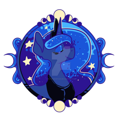 Size: 1024x1024 | Tagged: safe, artist:crownedspade, imported from derpibooru, princess luna, pony, bust, design, female, portrait, shirt, shirt design, solo, traditional art, watermark