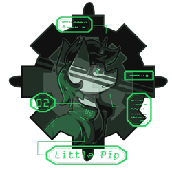 Size: 1024x1024 | Tagged: safe, artist:crownedspade, imported from derpibooru, oc, oc only, oc:littlepip, pony, unicorn, fallout equestria, bust, clothes, design, fanfic, fanfic art, female, horn, jumpsuit, mare, portrait, shirt, shirt design, solo, text, traditional art, vault suit, watermark