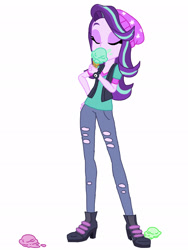 Size: 1536x2048 | Tagged: safe, artist:joshstacy, imported from derpibooru, starlight glimmer, equestria girls, mirror magic, spoiler:eqg specials, beanie, dropped ice cream, eyes closed, female, food, hat, ice cream, simple background, solo, that human sure does love ice cream, white background
