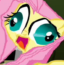 Size: 220x225 | Tagged: safe, edit, imported from derpibooru, fluttershy, pony, content-aware scale, cross-eyed, open mouth, scared, wat