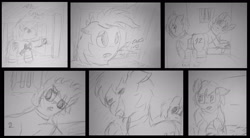 Size: 3468x1912 | Tagged: safe, imported from derpibooru, rainbow dash, pony, comic, guard, monochrome, prison, prisoner rd, sketch, sketch dump, stranger, traditional art