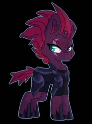 Size: 917x1240 | Tagged: safe, artist:plushy37, imported from derpibooru, tempest shadow, pony, unicorn, my little pony: the movie, armor, black background, broken horn, eye scar, female, mare, scar, simple background, solo