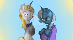 Size: 1024x573 | Tagged: safe, artist:mlphotfrozen10, imported from derpibooru, prince blueblood, trixie, pony, unicorn, bluetrix, female, male, mare, shipping, straight, watermark