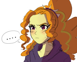 Size: 1150x935 | Tagged: safe, artist:amazingpuffhair, imported from derpibooru, adagio dazzle, equestria girls, rainbow rocks, ..., blushing, clothes, female, hoodie, simple background, solo, sweater, white background