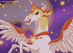 Size: 600x433 | Tagged: safe, artist:sketch-shepherd, imported from derpibooru, daybreaker, alicorn, pony, a royal problem, fangs, hoers, rearing, spread wings, wings