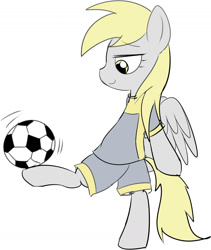 Size: 992x1173 | Tagged: safe, artist:mcsadat, imported from derpibooru, derpy hooves, pegasus, pony, /mlp/, 4chan, 4chan cup, ball, bipedal, clothes, female, football, jersey, mare, safest hooves, short-sleeved goalkeeper jersey, solo