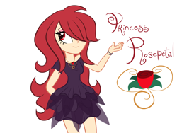 Size: 1024x768 | Tagged: safe, artist:wubcakeva, imported from derpibooru, oc, oc only, oc:princess rose petal, vampire, equestria girls, clothes, female, hair over one eye, simple background, smiling, solo, white background