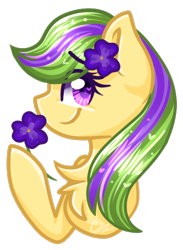 Size: 468x638 | Tagged: safe, artist:sketchyhowl, imported from derpibooru, oc, oc only, oc:purple pansy, earth pony, pony, bust, chest fluff, female, flower, mare, portrait, simple background, solo, transparent background